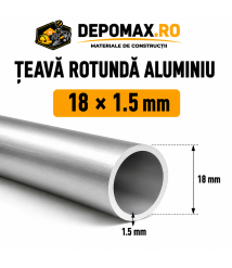 Teava rotunda aluminiu 18 x 1.5 mm, 6 metri (6060) Teava rotunda aluminiu 18 x 1.5 mm, 6 metri (6060)